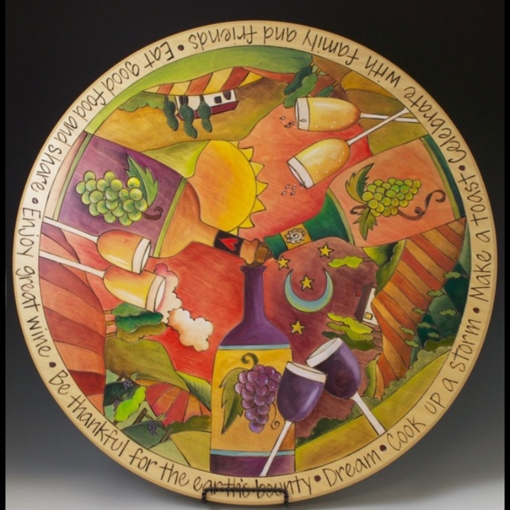 RARE gorgeous New Sticks Artistic wooden Lazy Susan hand carved and hand painted